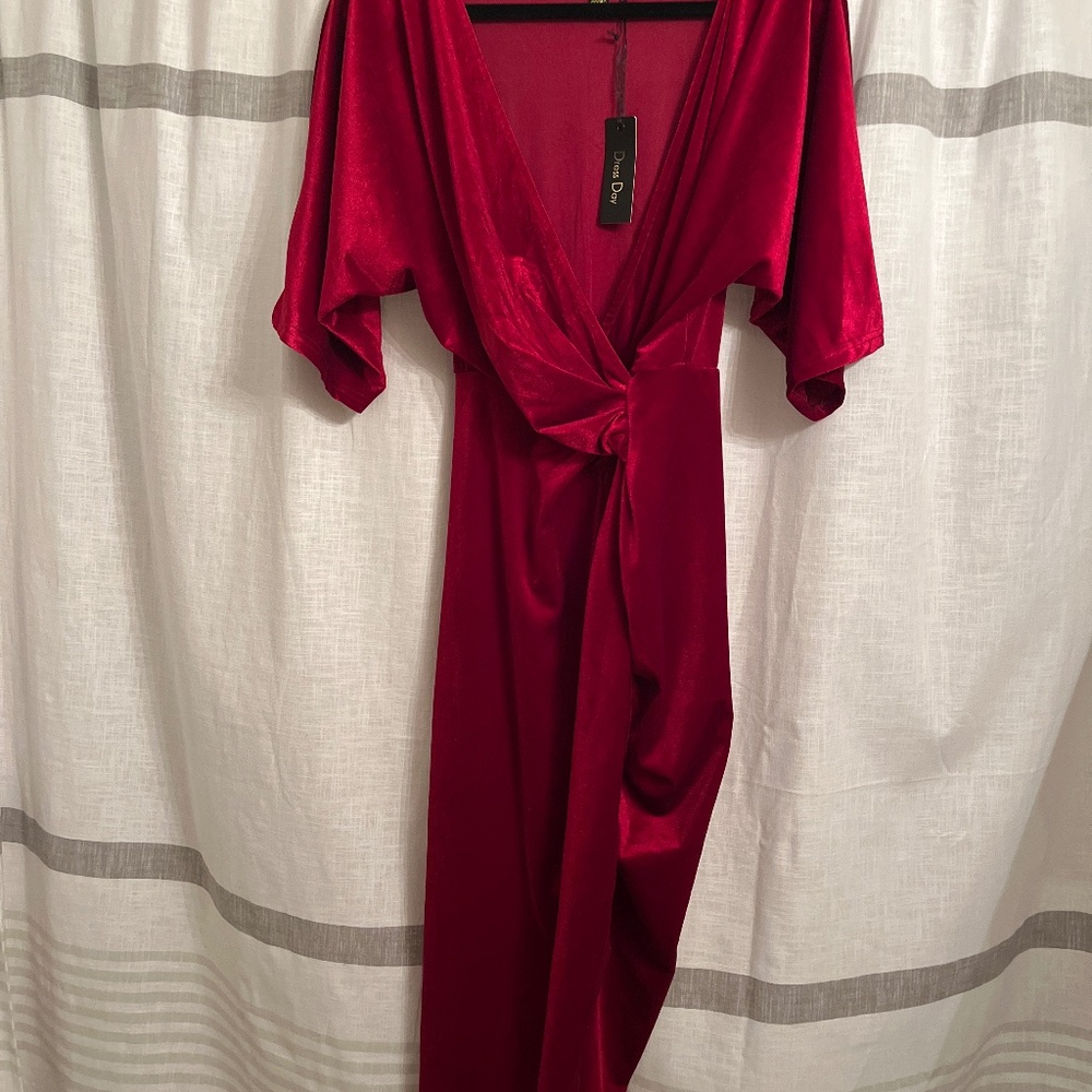 As seen on Baltic Born red velvet wrap dress